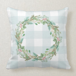 Bauernhof Pastel Blauer Karo Karierter Weihnachtsb Kissen
