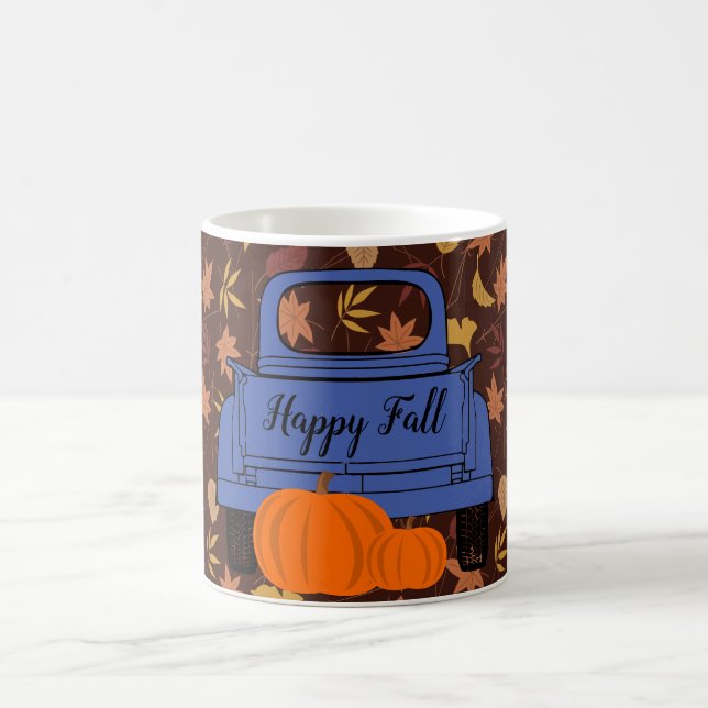 Bauernhof Pick-up LKW Pumpkins Blätter Fall Blue Kaffeetasse (Mittel)