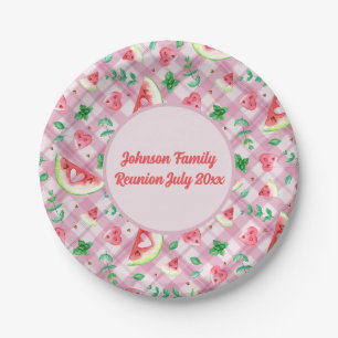 Bauernhof Picnic Watermelon Hearts Pink Gingham Pappteller