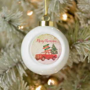 Bauernhof Red Truck Familie Name Jahrgang Weihnach Keramik Kugel-Ornament