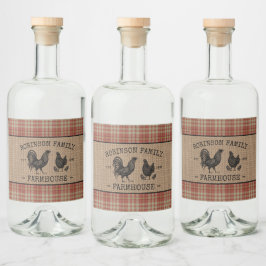 Bauernhof Rooster Hen Red Kariert Burlap Labels Alkoholflaschenetikett