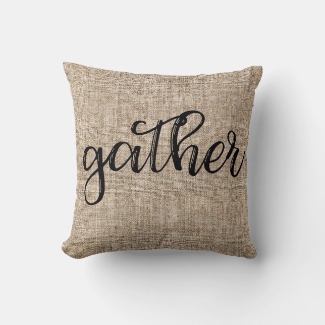 Bauernhof Rustic Brown Sacking Burlap GATHER Kissen (Vorderseite)