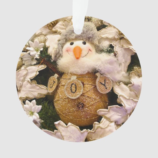 Bauernhof Rustic Burlap Snowman Poinsettia Holiday Ornament (Vorderseite)