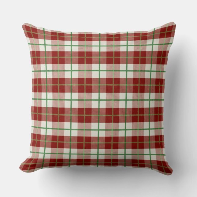 Bauernhof Rustic Green Red Christmas Karo Kariert Kissen (Vorderseite)