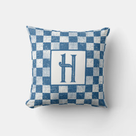 Bauernhof Rustikale Karos, Monogramm, Blau, Weiß Kissen