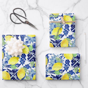 Bauernhof Rustikales Land Zitronen Blauer Flur Geschenkpapier Set