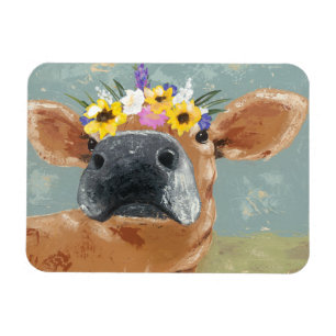 Bauernhof-Spaß - Kuh mit Blumen-Krone Magnet
