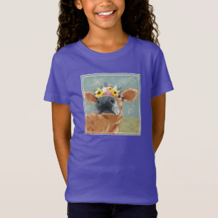 Bauernhof-Spaß - Kuh mit Blumen-Krone T-Shirt
