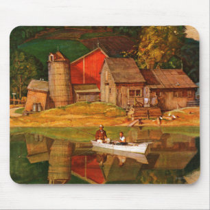 Bauernhof-Teich-Landschaft durch Met Schaeffer Mousepad