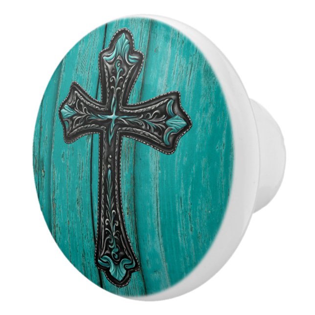 Bauernhof Türkis Aquamariner Western Landkreuz Keramikknauf (Rechts)