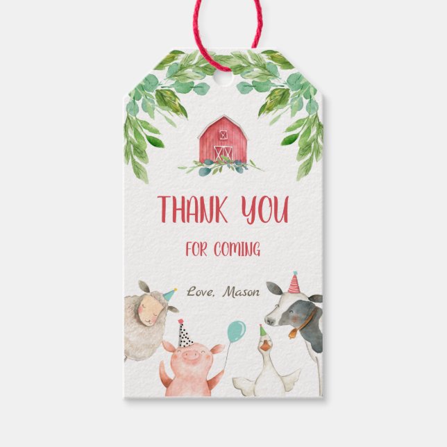 Bauernhof Vielen Dank für Barnyard Zoo Party Anima Geschenkanhänger (Vorderseite)