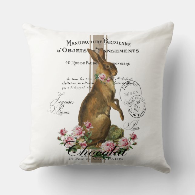 Bauernhof Vintag Grain Sack Osterkaninsel Baumwoll Kissen (Vorderseite)