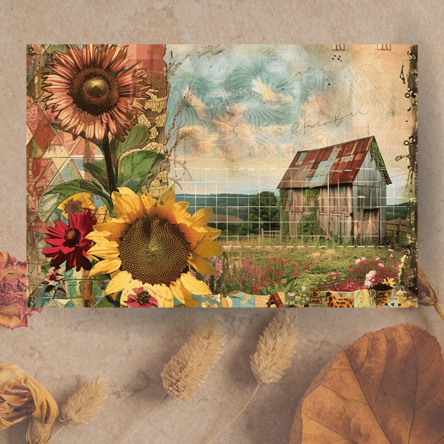 Bauernhof Vintag rustikale Sonnenblume Dekoupage Seidenpapier (Farmhouse Vintage Rustic Sunflower Decoupage Tissue Paper)