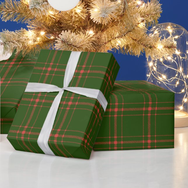 Bauernhof Vintages Waldgrün karierte Weihnachten Geschenkpapier (Feiertage)