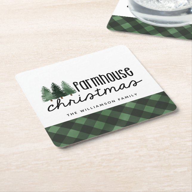 Bauernhof Weihnachten Kariert Familienname Unterse Rechteckiger Pappuntersetzer (angewinkelt)