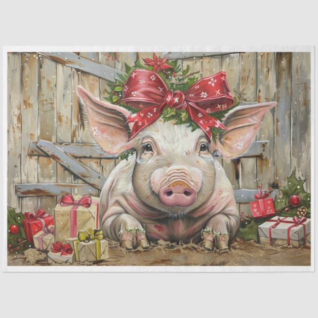 Bauernhof Weihnachtsschwein Seidenpapier (Vorderseite)