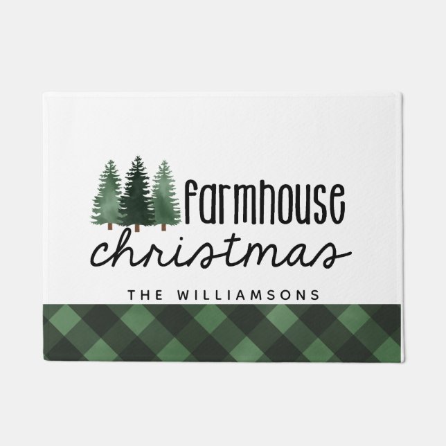 Bauernhof Weihnachtswald Kariert Familienname Door Fußmatte (Vorderseite)