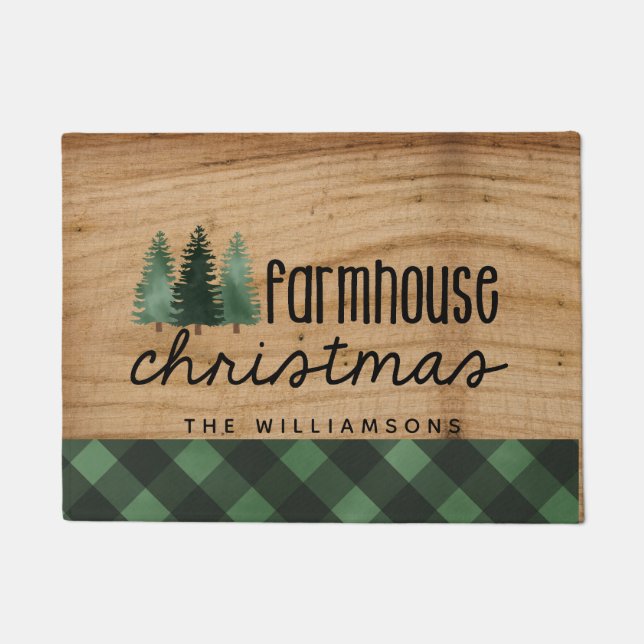 Bauernhof Weihnachtswald Kariert Familienname Fußmatte (Vorderseite)