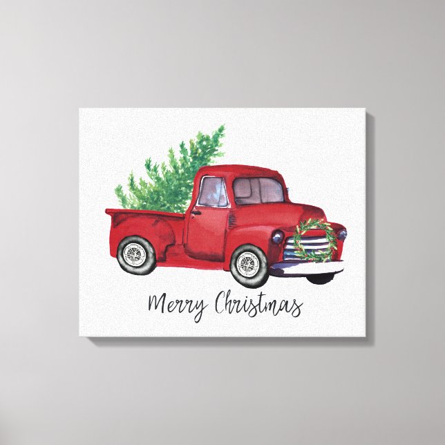 Bauernhof Weihnachtswasserroter LKW Leinwanddruck (Vorderseite)