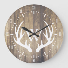 Bauernhof Weiße Zahlen Weiße Hirsche Antler Holz Große Wanduhr