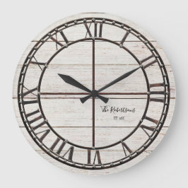 Bauernhof Weißseife Holz Rustikaler Familienname Große Wanduhr
