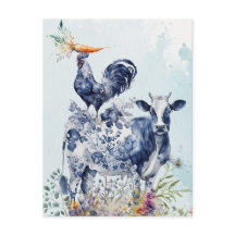 Bauernhof Whimsical Rustic Tiere Postkarte