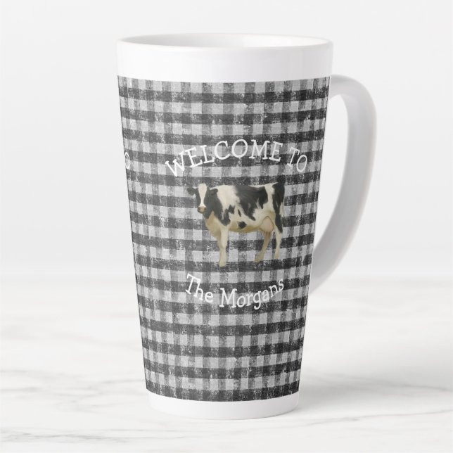 Bauernhof Willkommen Schwarz-Weiß-Kuh-Karo Milchtasse (Rechte Ecke)