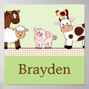 Bauernhofbabys Tiere personalisierter Namens-Kunst Poster