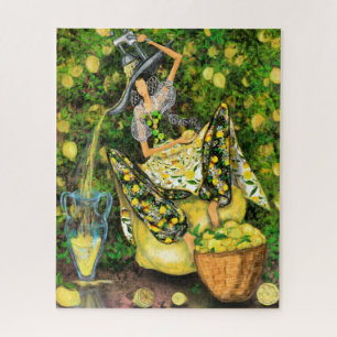 Bauernhofmädchen im Zitronengarten-Puzzle-Malerei