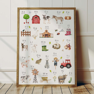 Bauernhoftier-Alphabet-ABC-Plakat Kinderzimmer-Dek Poster