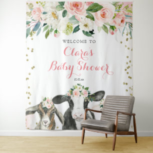 Bauernhoftier-Blumen-Mädchen-Baby-Shower-Schild Wandteppich