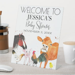 Bauernhoftiere Aquarell-Baby-Shower-Willkommenssch Sockelschild