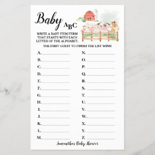 Bauernhoftiere Baby ABC Babyparty Spielkarte Flyer