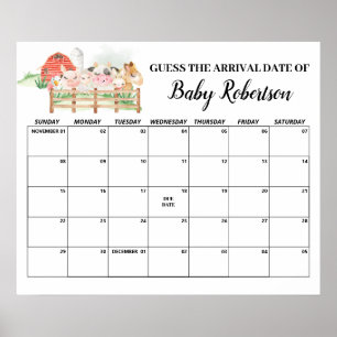 Bauernhoftiere Baby Shower Rate-Kalender für den v Poster