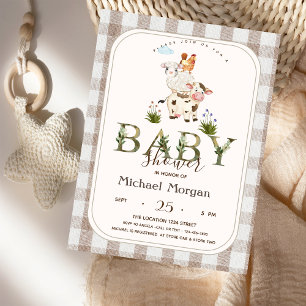 Bauernhoftiere Kariert Baby Shower Einladung