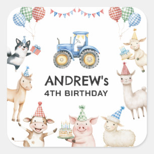 Bauernhoftiere Kinder Geburtstags Party Favor Stic Quadratischer Aufkleber