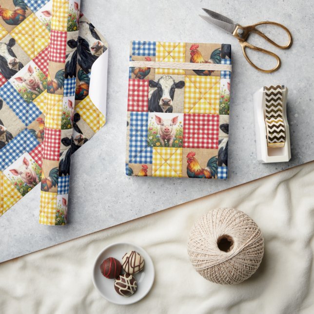 Bauernhoftiere-Quiltmuster Geschenkpapier (Kunsthandwerk)