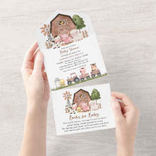 Bauernhoftiere, Süße Tiere, Scheune, Babyparty All In One Einladung