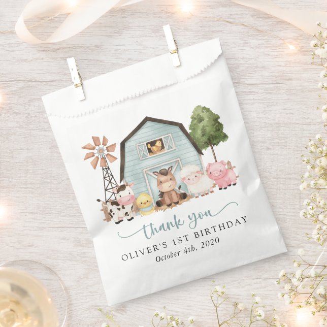 Bauernhoftiere, Süße Tiere, Scheune, Erster Geburt Geschenktütchen (Ausgeschnitten)