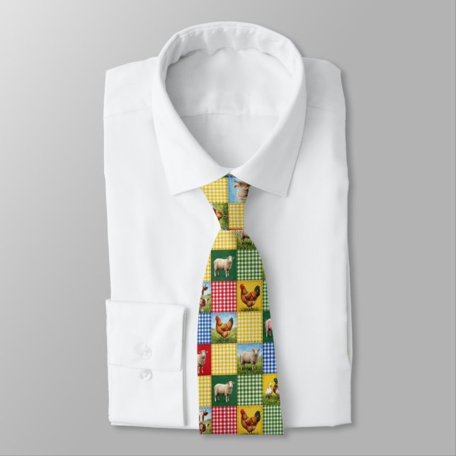 Bauernhoftiere und Gingham-Patchwork-Quilt Krawatte (Gebunden)