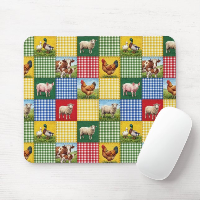 Bauernhoftiere und Gingham-Patchwork-Quilt Mousepad (Mit Mouse)