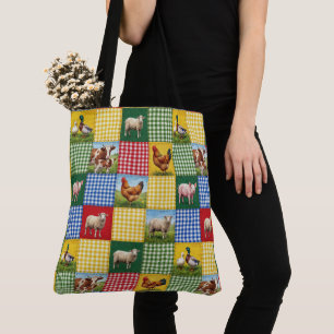 Bauernhoftiere und Gingham-Patchworkdecke Tasche