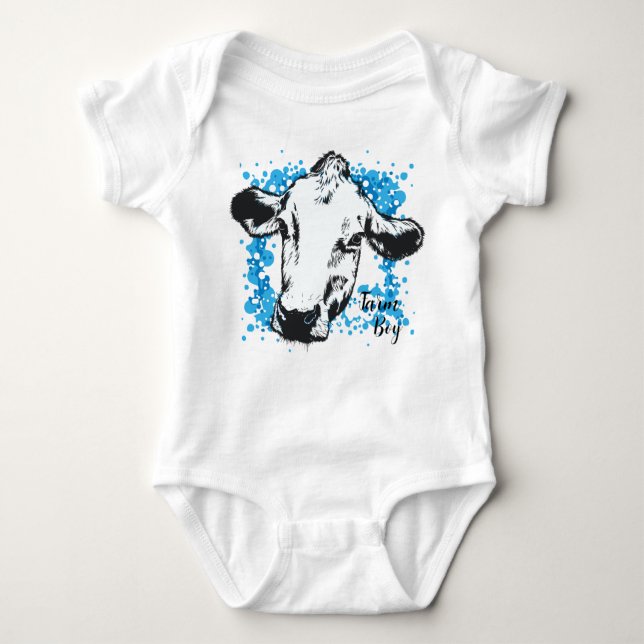 Bauernjunge Blue Cow Baby Bodysuit Baby Strampler (Vorderseite)
