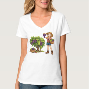 Bauernmädchen beim Trauben pflücken, Weinlese Kuns T-Shirt