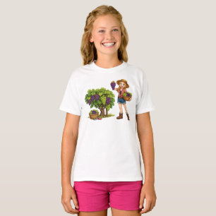 Bauernmädchen beim Trauben pflücken, Weinlese Kuns T-Shirt