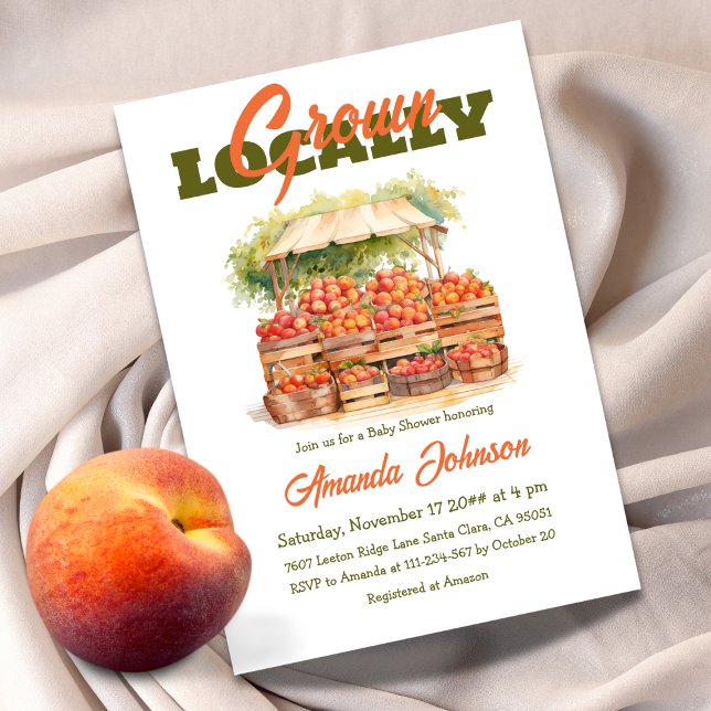 Bauernmarkt Peach lokal Grown Baby Shower Einladung (Von Creator hochgeladen)