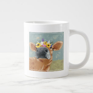 Bauernspass - Kuh mit Blume Crown Jumbo-Tasse