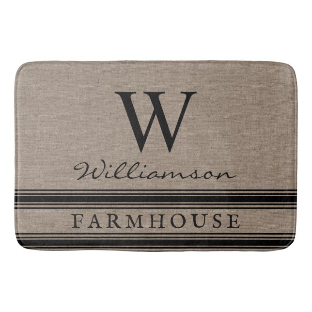 Bauernstil Burlap Mit Monogramm Familienname Badematte (Vorderseite)