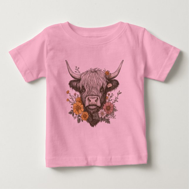 Bauernstil Hochland Kuh Grafik Baby T-shirt (Vorderseite)