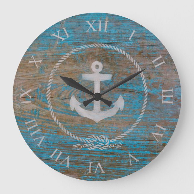 Bauernstil Nautikholz | Anker Große Wanduhr (Vorderseite)